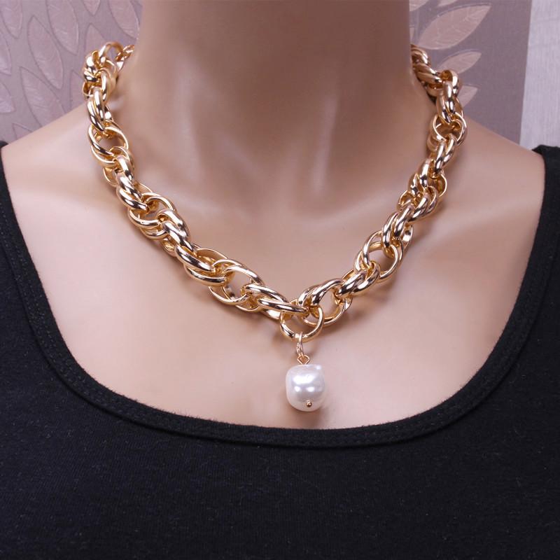 

Pendant Necklaces Vintage Statement Double Chain Choker Neckalce For Women Gold Silver Color Fashion Baroque Pearl Necklace Punk Jewelry