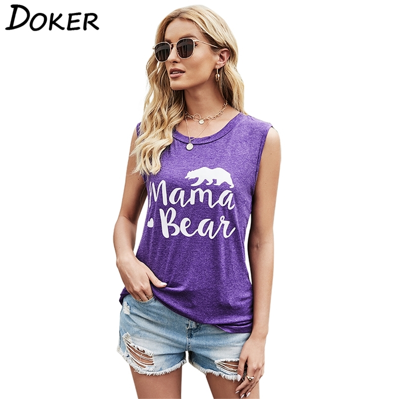 

Mama Bear Fashion Sleeveless Letter Print Women Tshirt Round Neck Loose Beach Style Casual Vest 210603, Red