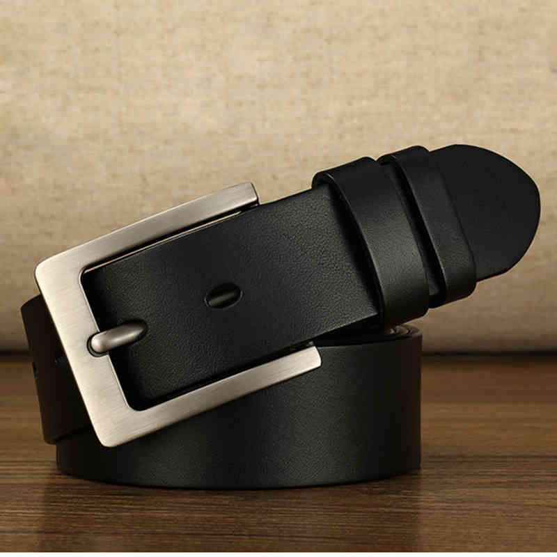 

140 150 160 170Cm Koe Leather Belt Retro Pin Gp Large Volume Men's Belts Para Hombre, Black