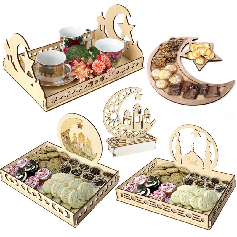 

Wooden Eid Mubarak Decoration for Home Islamic Ramadan Kareem Muslim Party Decor Eid Food Tray Ramadan Mubarak Gifts Eid Al Adha Y0228