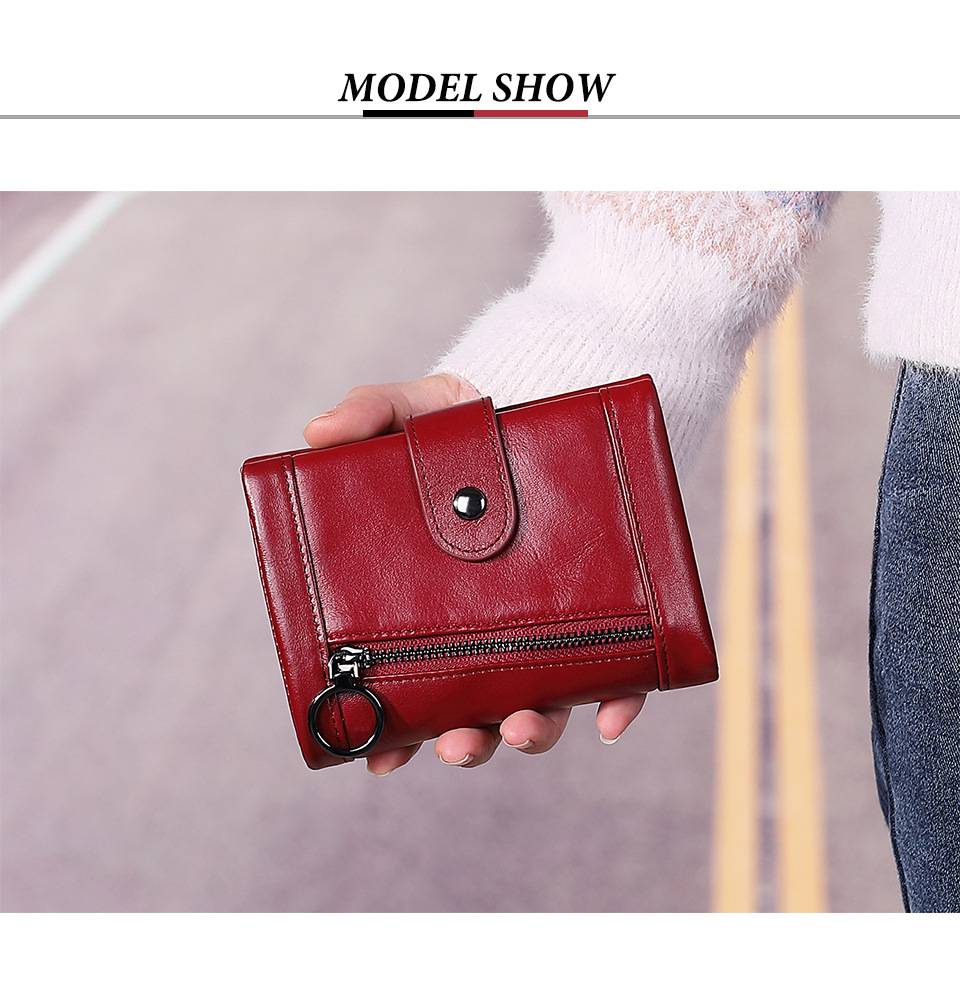 

Women Purse 2021 Ladies Blocking Wallet Genuine Leather Wallet Business Holder Zipper Clutch Bag Female, Red
