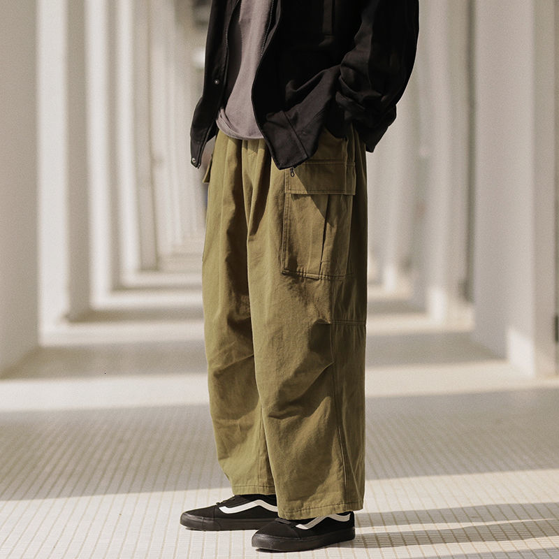 

2021 New Cotton Men's Fashion Retro Casual Wide-leg Men Streetwear Hip-hop Oversize Straight Pants Mens -2xl Y09e, Green
