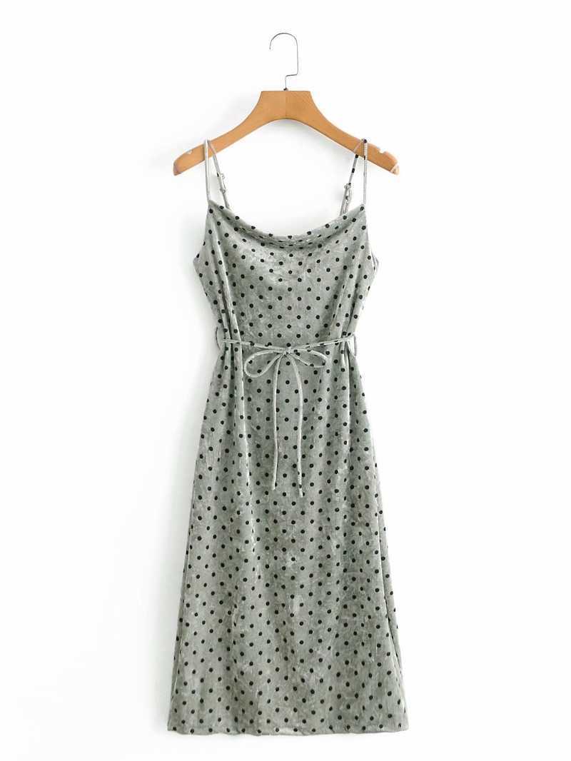 

Spring Summer Holiday Dress Cross Spaghetti Strap Women's Dot A-Line es for Female Party Sashes 210607, Green