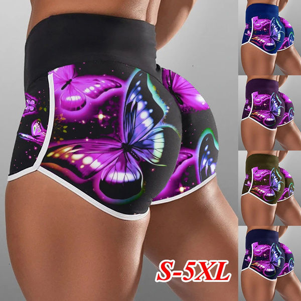 

2021 Women Fashoin Butterfly Printing Running Shorts Sports Short Pants, Army green