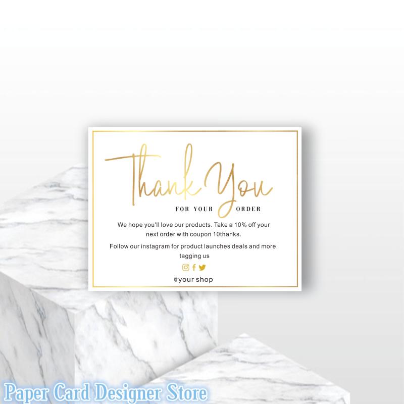 

Customize Modern Business Thank You Thank You For Your Purchase Social CARDS Golden Card Package Insert