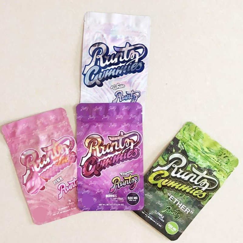 

Runtz Gummies Pack Mylar Plastic Bag 500mg Childproof Edibles Zipper Packaging Pouch Retail Storage Packaging for Dry Herb Tobacco Flower