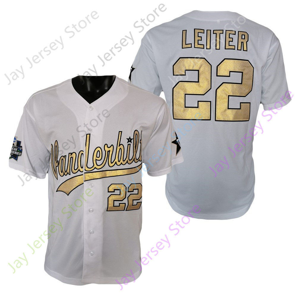 

Vanderbilt Commodores Baseball Jersey NCAA College Jack Leiter Whtie Size S-3XL All Stitched Youth Men, As pic