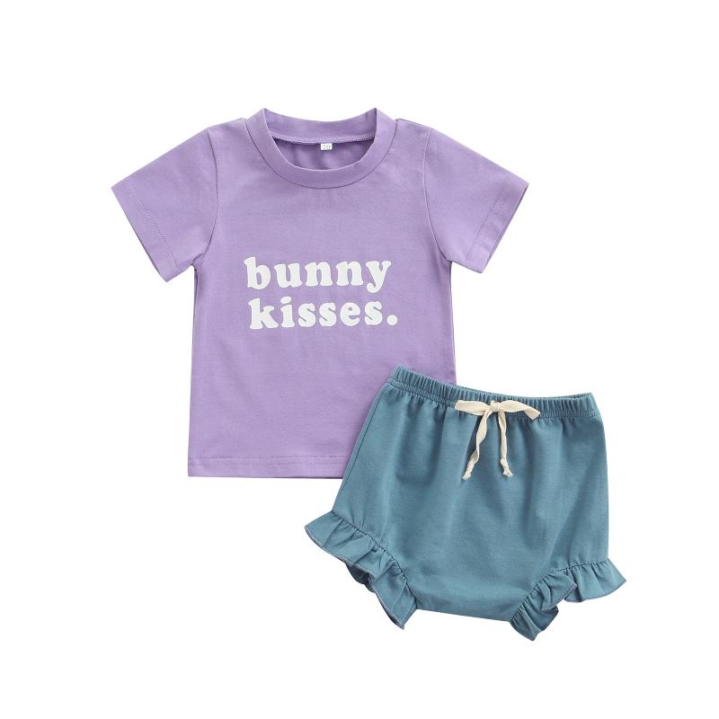 

Clothing Sets 0-24M Born Baby Girl Two Piece Set, Round Neck Casual Lettering Tee Ruffle Hem Elastic Waist Shorts, White