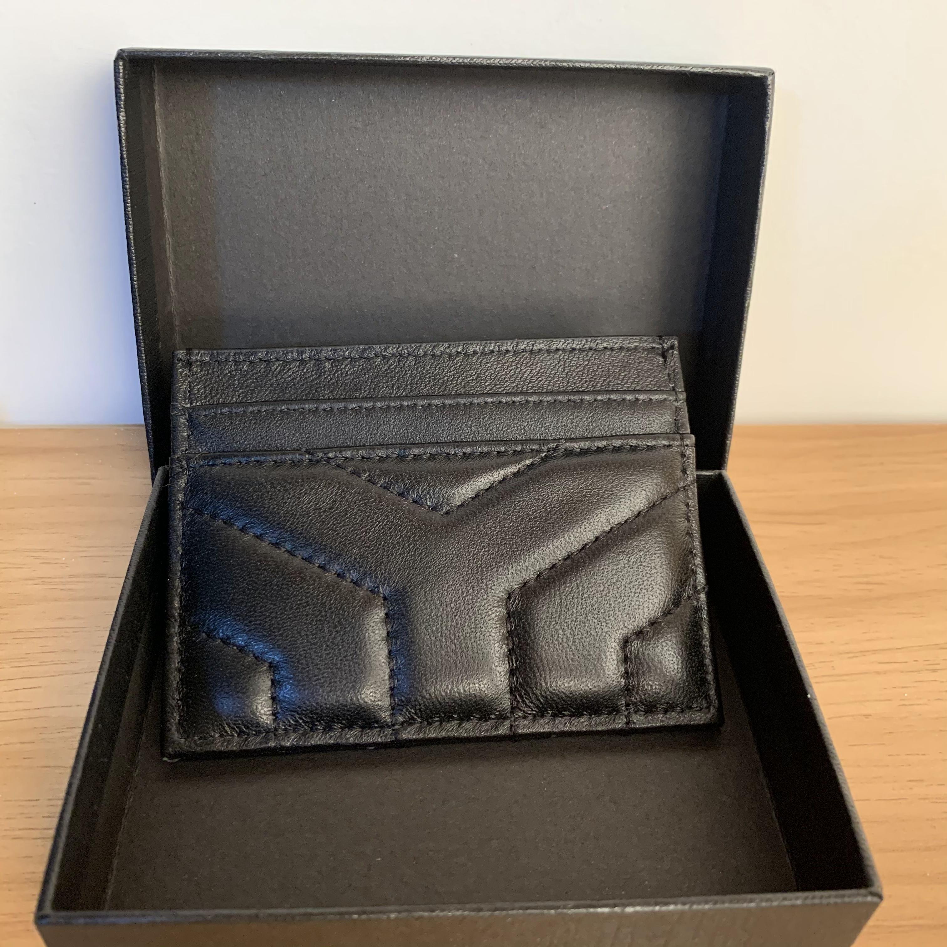 

wallet card holder High quality Coin Purse black caviar original sheepskin 100% genuine leather mini V lattice credit package With box, Red + gold y line