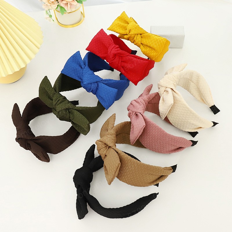

Women Girls Knitting Fabric Solid Color Bow Hairband Headband Adult Hair Accessories