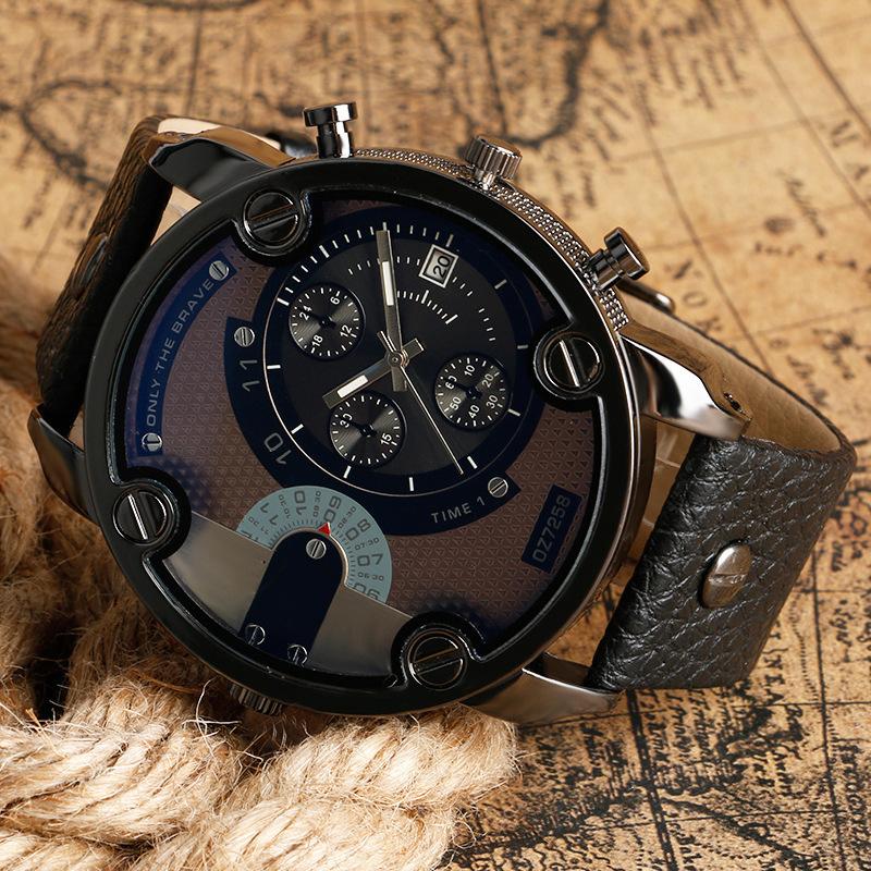 

Wristwatches DZ Men Fashion European And American-Style Watch Large Dial Leather Strap Quartz Sports Men's Top Brand, Slivery;brown