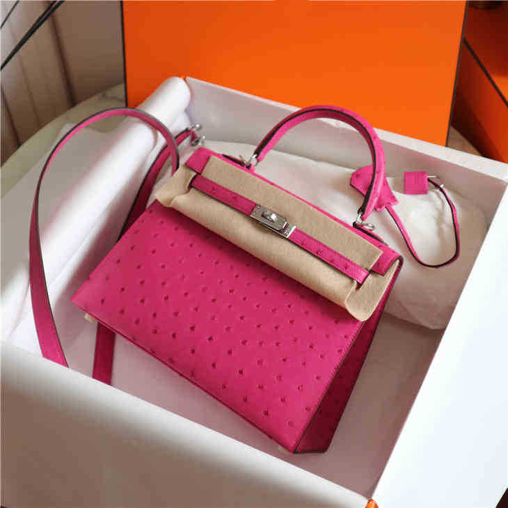 

CLASSIC FLOWER 2021 Female Bag Multi-color Optional Full Hand-sewn h Classic 25cm Imported Kk Ostrich Leather, Pink