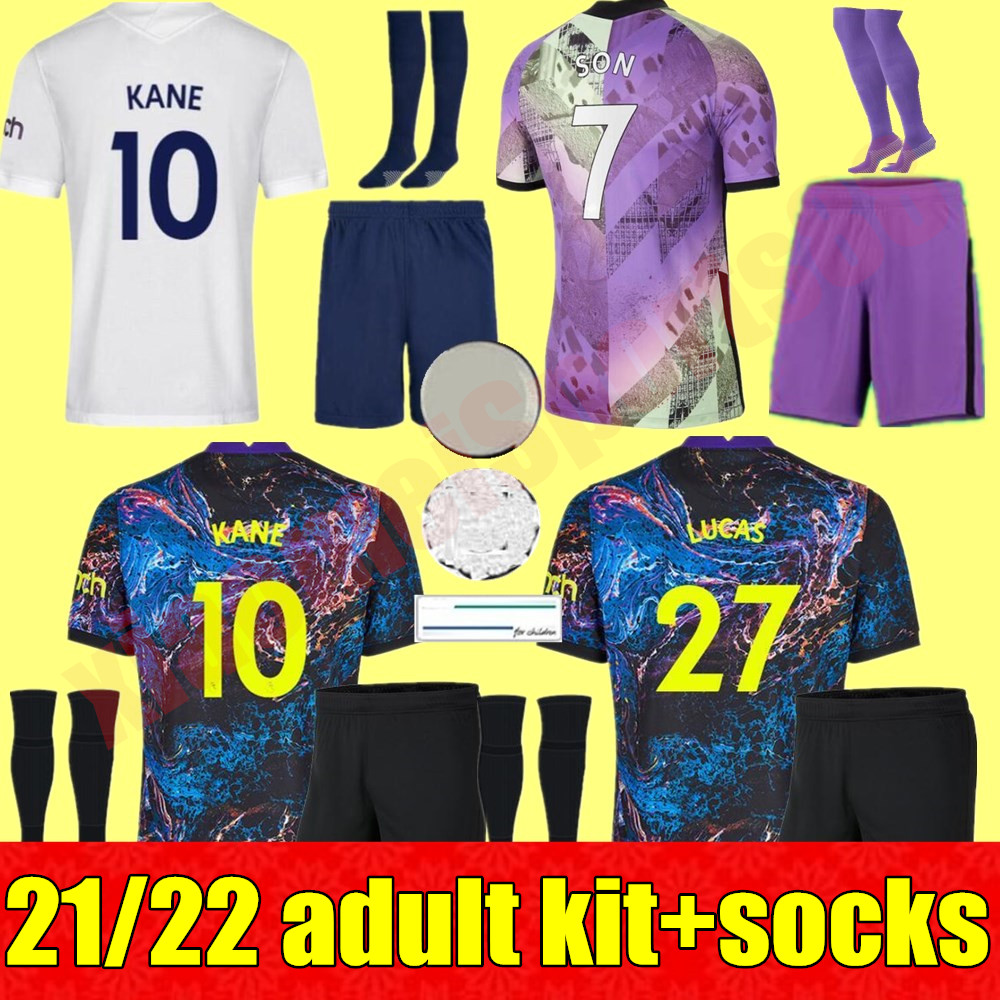 

New 21 22 Men kit DELE SON BALE KANE soccer jersey adult kits HOJBJERG SPURS BERGWIJN LO CELSO 2021 2022 LUCAS football shirts uniforms, Away+league patch