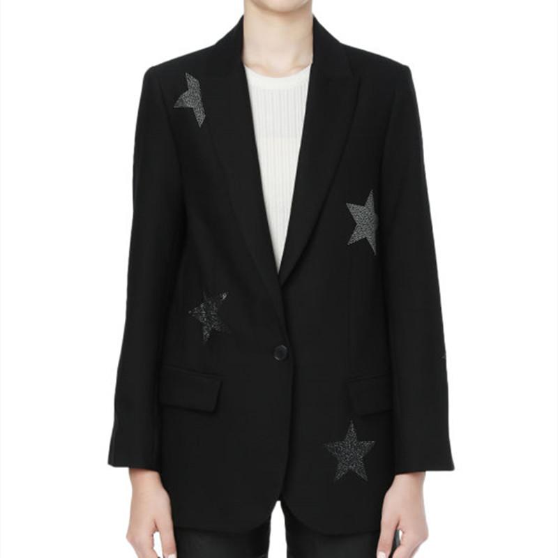 

Women's Suits & Blazers Women Single Button Blazer Star Rhinestone Long Sleeve Ol Suit Coat 2021 Spring Autumn