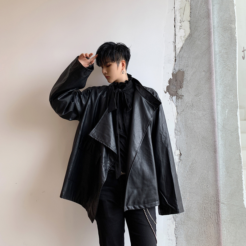 

2021 New Couro Masculina Pu Streetwear Hip Hop De Jazz Inverno Casual Moda Windbreak Masculino Lapela Jaqueta 0m9a, Black