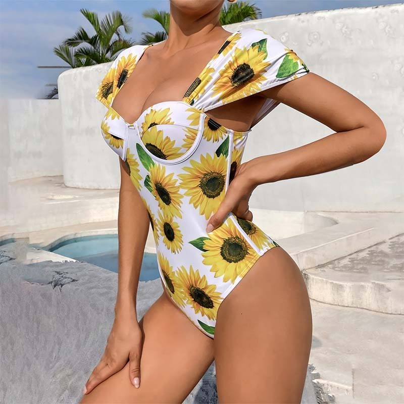 

New 2021 Swimwear One Piece Women Backless Push Up Swimsuit Sport Bodysuit Beach Bathing Suit Swim Summer Brazilian Bikini Qz3i, Floral