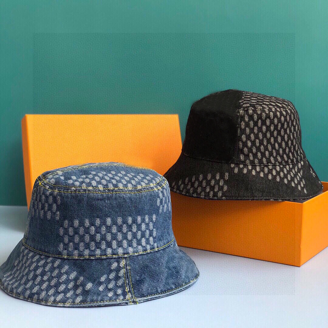 

Mens Womens Fashion Cloches Plaid Denim Hats Casual Letter Pattern Caps Unisex High Quality, Blue