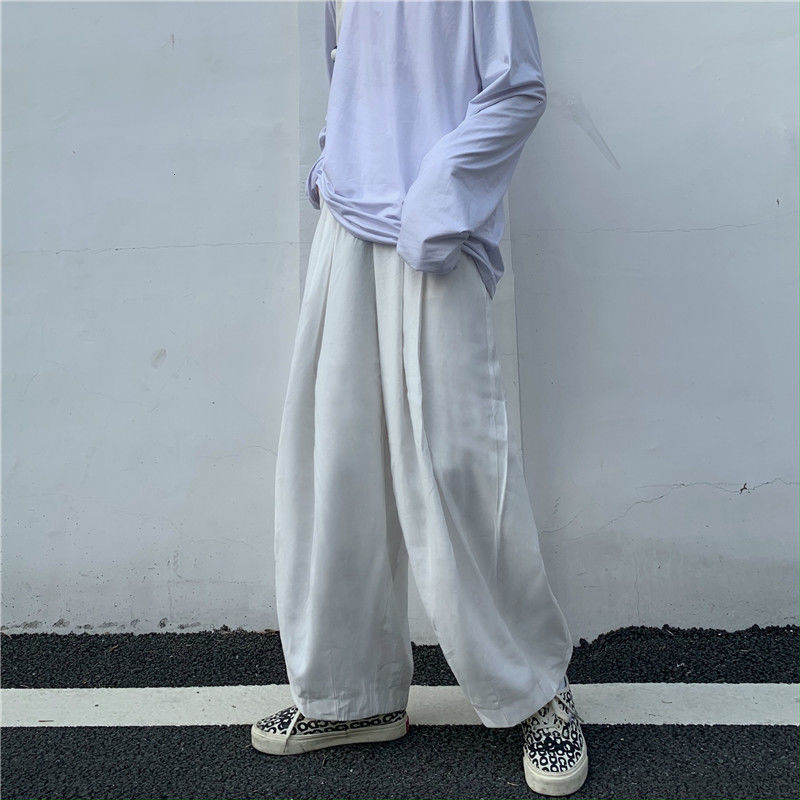 

2021 New Autumn Korean Straight Men's Fashion Solid Color Casual Men Streetwear Loose Hip-hop Wide-leg Pants Mens Trousers Yvw3, Black