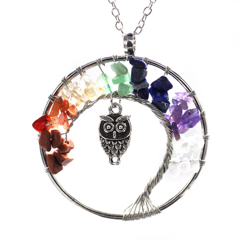 

7 Chakra Quartz Natural Stone Tree Of Life Owl Necklace Multicolor Charms Fashion Jewelry F8Coa Necklaces 501 Z2, Silver