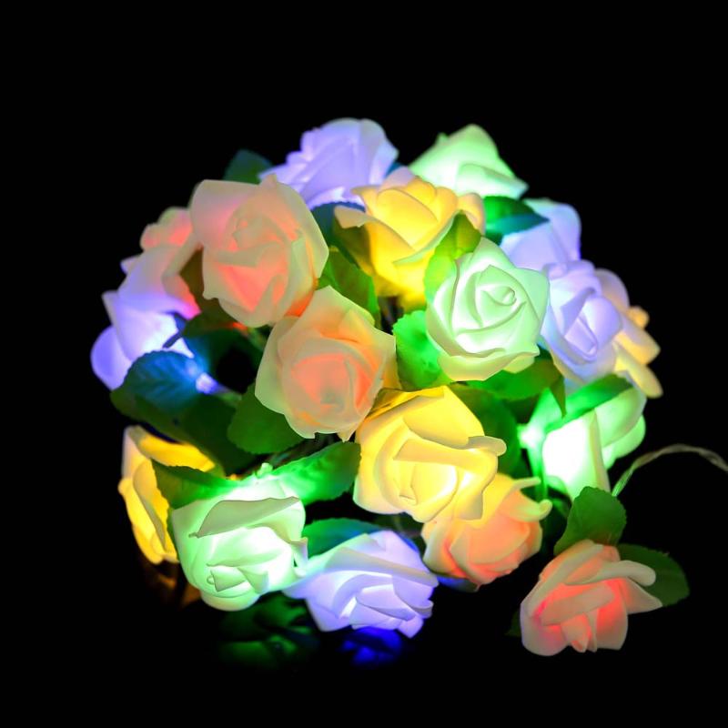 

20 Led Artificial Rose Window Curtain Lights String Lamp Party Decor Beads Garden Stage Outdoor Decorative Light Led Light #P1, Multicolor