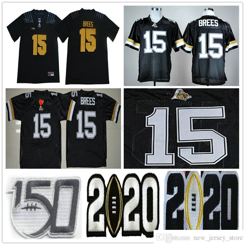 

NCAA Purdue Boilermakers College Football Wear #15 Drew Brees Jersey Home Black Stitched DrewBrees 150th University Jerseys Shirts Sizes S-XXXL