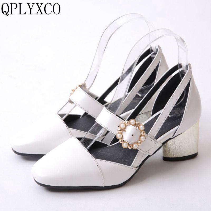 

QPLYXCO Plus New Sale size 32-45 Elegant fashion shoes Woman Pumps square Toe high heels shoes wedding Party women 520, Silver
