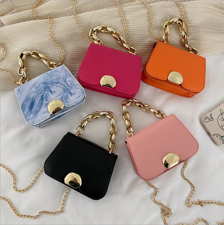 

girls Mini handbags small square bag 2021 fashion kids casual single shoulder crossbody bags tide woman Metal Chain change purse F465, Mix colors random