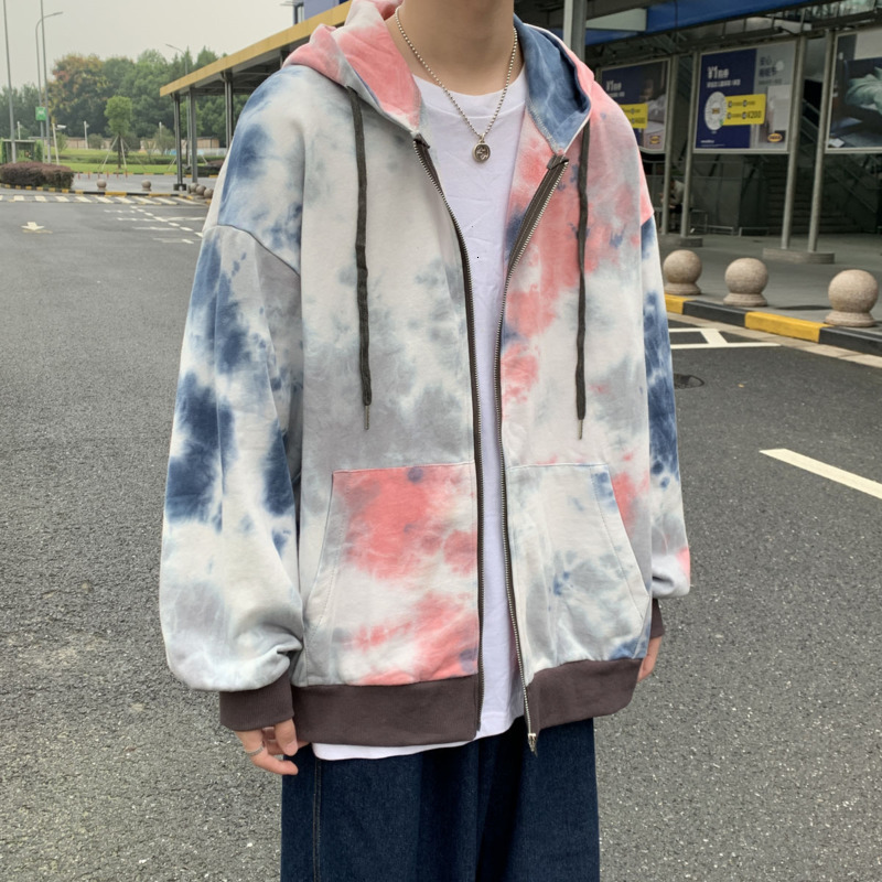 

2021 New Tie-dye Cardigan Hoodies Men's Fashion Retro Casual Hooded Sweatshirt Men Streetwear Wild Loose Hip-hop Zipper Hoodie Mens -2xl Gh, And white gradient