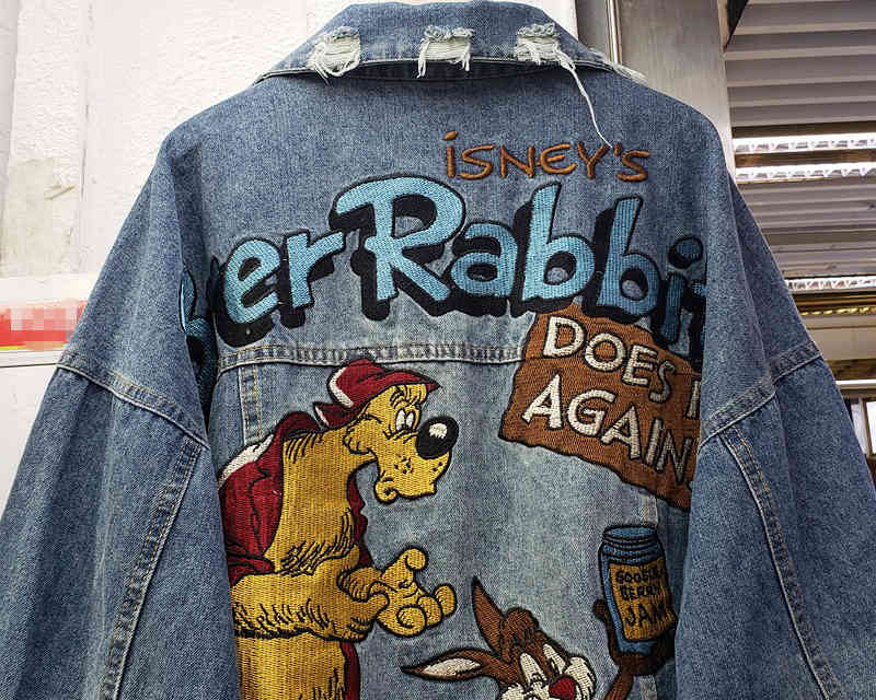 

women's jackets jean jacket embroidered with drawing, long-sleeve jeans pocket of fashion holes, for fall, casual loose coat dc2a, Black;brown