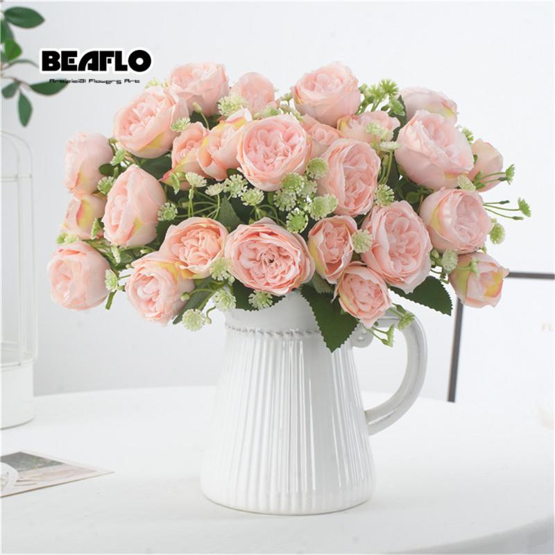 

1 Branch 10 heads Artificial Peony Rose Flowers Camellia Silk Fake Flower flores for DIY Home Garden Wedding Decoration, Blue
