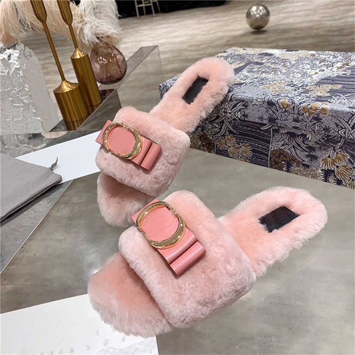 

Winter Women Wool Slippers Lambs Woolen Shoes Fashion Warm Brand Designer Flat Heeled Top Quality Non-slip Casual Different Colors Wholesale, Black
