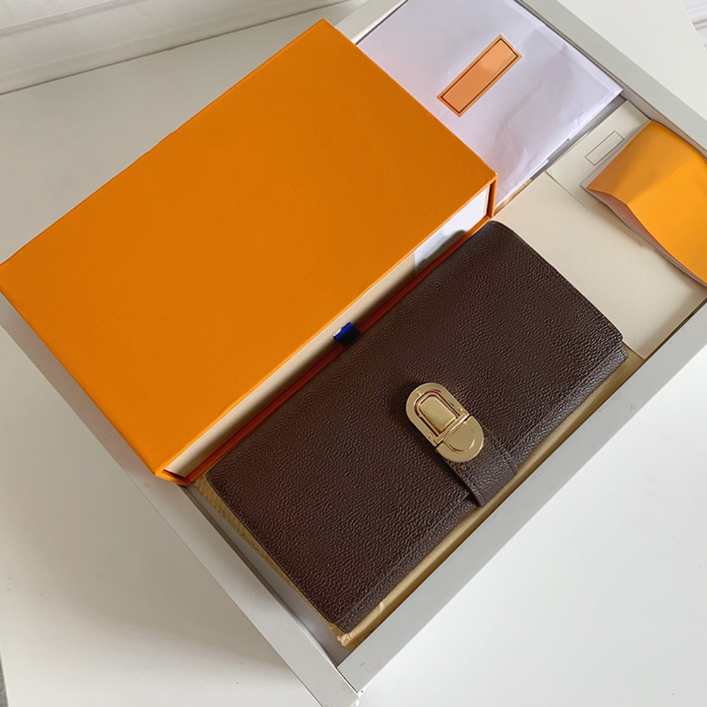

Designer Women's Wallets Fashion Women Portable Bag Lady Leather Ladies Long Wallet Buckle Coin Purse Card Holder Casual Shopping Purses With Box, Brown flower black inside