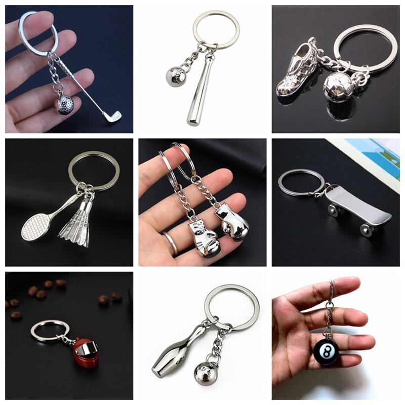 

Keychains Three Dimensional Metal Sports Equipment Key Chain Golf Football Bowling Pendant