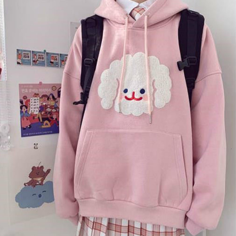 

2021 New Deeptown Kawaii Hoodie Feminino Inverno Quente Bonito Camisola De Manga Longa Rosa Topos Mais Veludo Oversize Casual Pulver 1iej, Pink