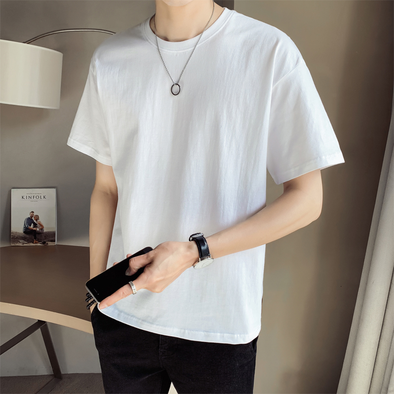 

2021 New Preto/branco/cinza Vero Manga Curta Camisas Masculinas t Confortvel Algodo Gola Redonda Slido Todo o Jogo Casual Camiseta Homme 4xl, Gray