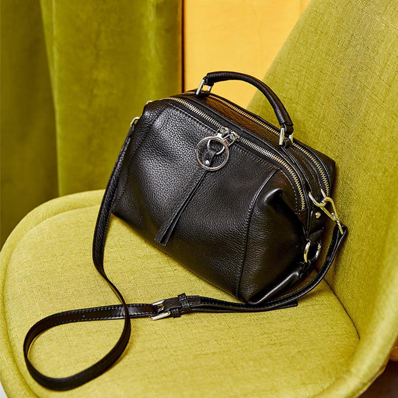 

100% Soft Genuine Leather Women Bag 2021 New Designer Women Handbag Totes Casual Female Leather Shoulder Bags Messenger Hobo Bag, Black