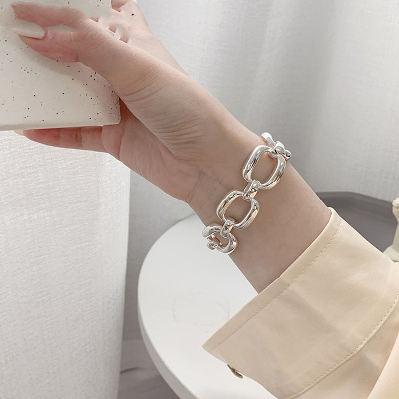 

Foxanry - women's 925 sterling silver bracelet, retro hip-hop style thick chain, creative geometric design, Party jewelry