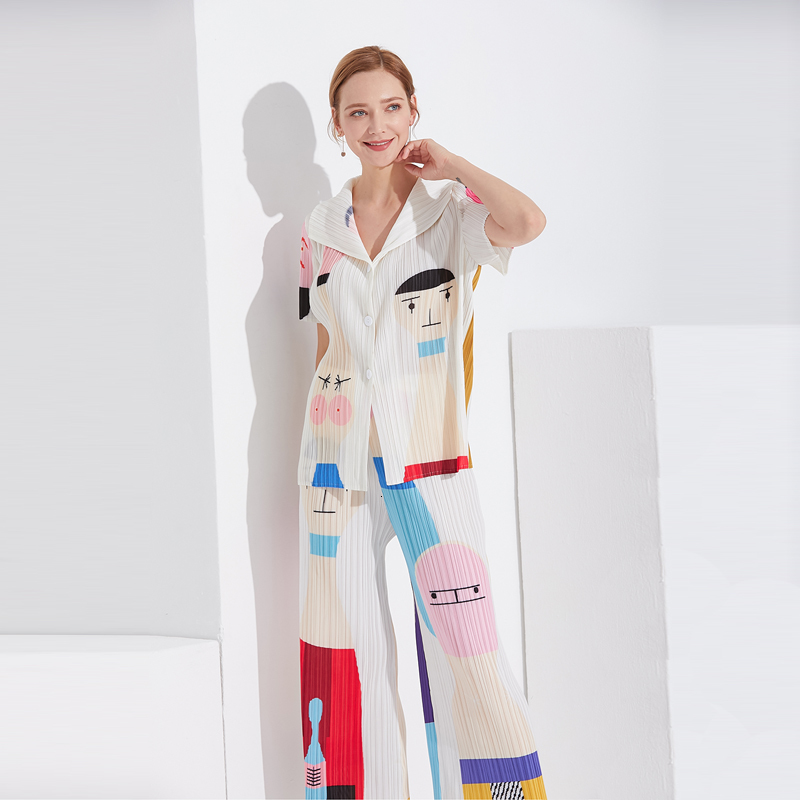 

2021 New Pleated Summer Plus Size Clothing t Shirts for Women Long Straight Pants Two Piece Outfits Tp5058 P7n5, Red