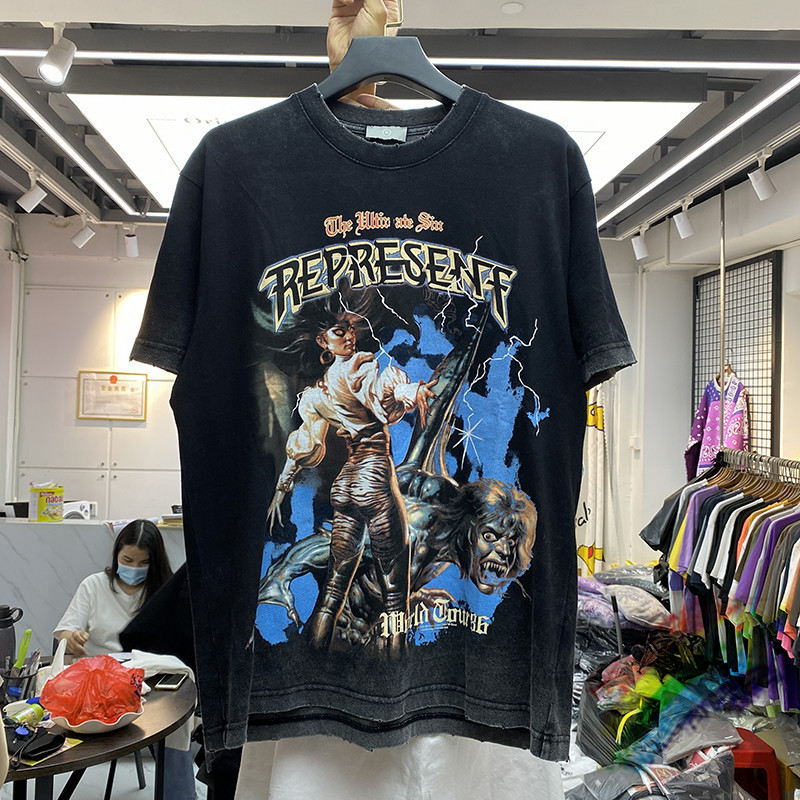 

2021ss T-shirt Men Women High Quality Tee Printed Tops VINTAGE GREY, White;black