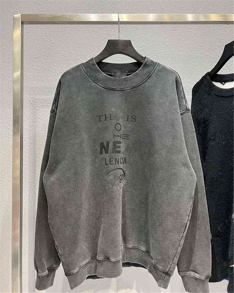 

Men's Hoodies & Sweatshirts High version 21fw autumn winter front print Unisex crew neck fleece loose Paris sweater BL63, Old black