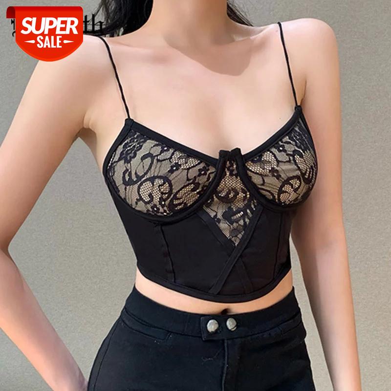 

InsGoth Vintage Sexy Lace Black Camis Goth Aesthetic Bodycon Spaghetti Straps Camisole Women Summer Backless Basic Cropped Tops #p14U, White