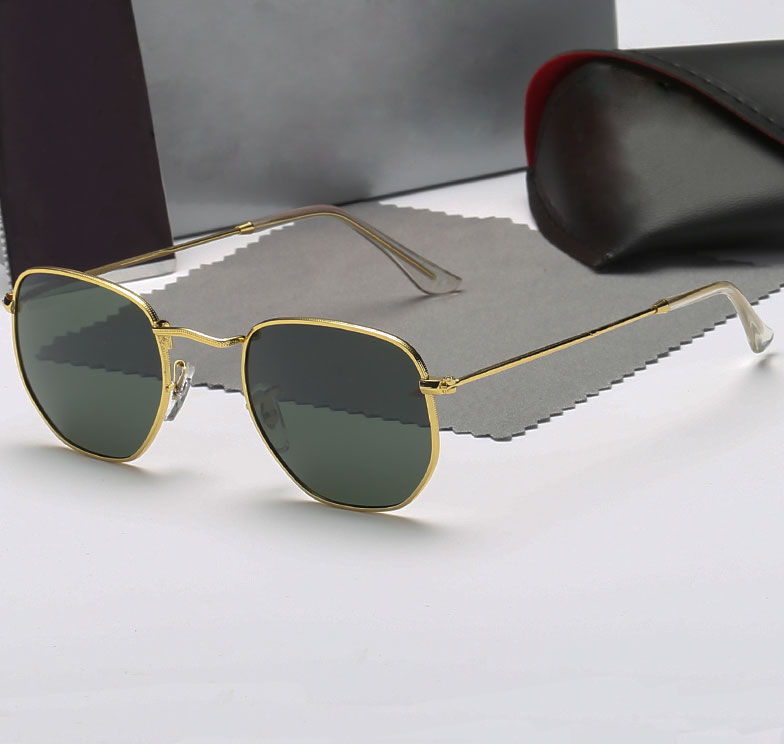 

3548 Hexagonal 51mm Metal brand sunglasses flat Resin lenses 10 colors available with packages everything pink mercury silver green sun glass, White;black