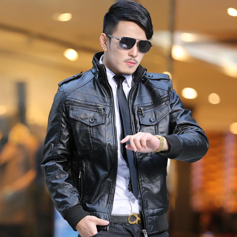 

Men's Fur & Faux 2021 Winter Motorcycle High Quality Leather Clothing Plus Velvet Thickening Size Thermal Fashion Jacket, Black