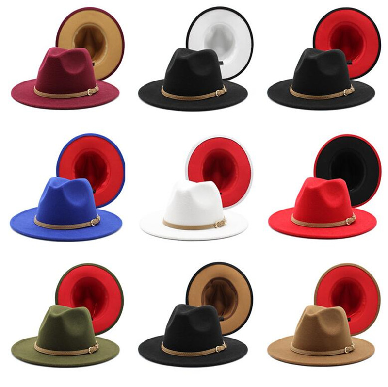 

Patchwork Felt Fedora Hats Men Women Jazz Panama Cap Imitation Wool Double-Sided Color Wide Brim Hat Man Woman Fashion Street Caps NEW, Blue;gray