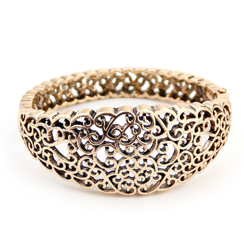 

Sunspicems 2021 Retro Vintage Turkish Women Flower Bangle Bracelet Antique Gold Color Arabesque Algeria Ethnic Wedding Jewelry Q0719