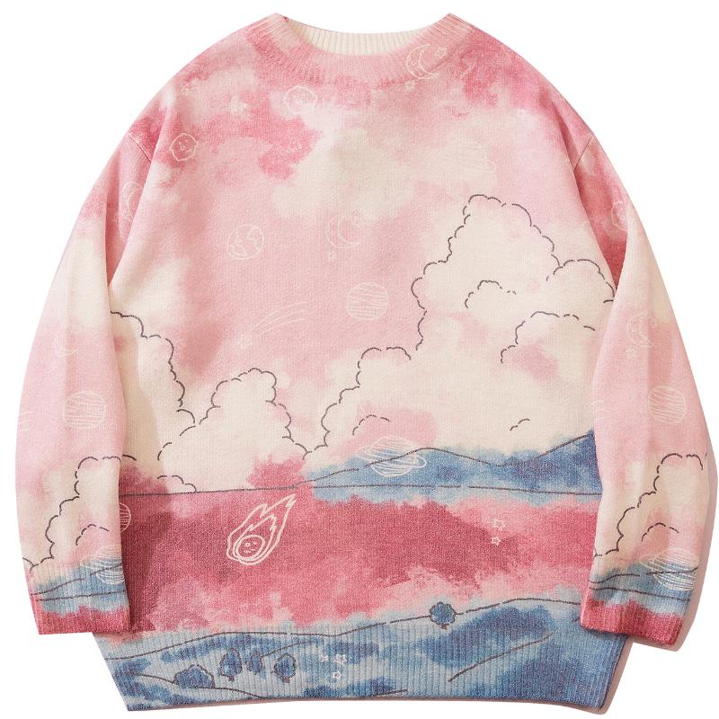 

Men's Sweaters LACIBLE Winter Sweater Men Women Tie Dye Painting Printed Knitted Harajuku Loose Casual Pullover Streetwear Tops, White;black