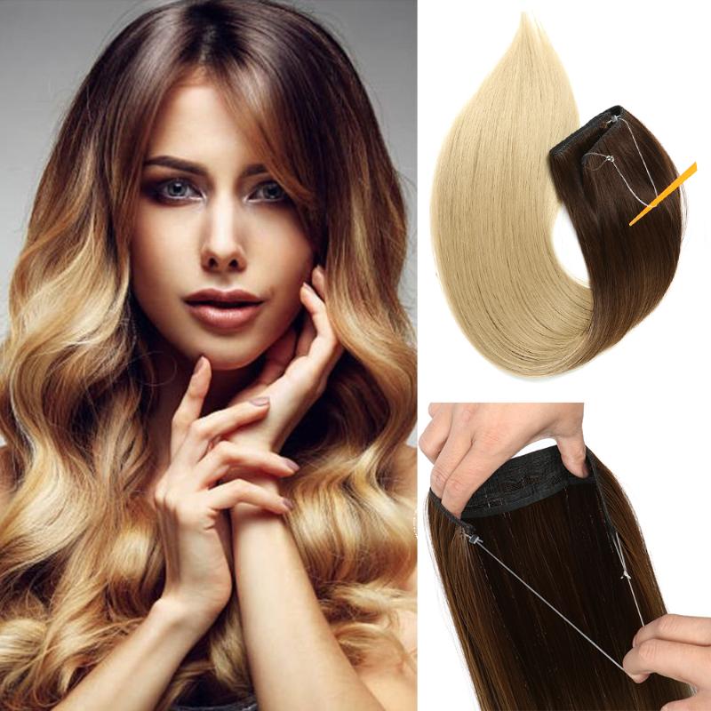 

Synthetic Wigs AZQUEEN 16" 22" Wavy Halo Hair No Clip In Ombre Blonde Black Brown Red Wave False Piece, 118