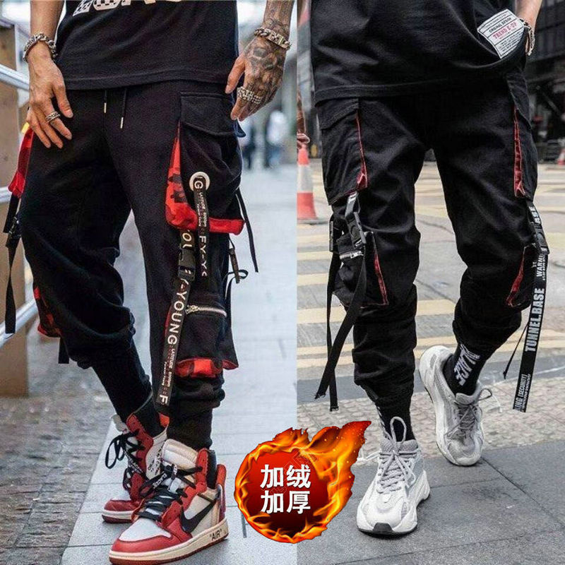 

New Streetwear Ribbons Pockets Harem 2021 Casual Sweatpants Male Hip Hop Joggers Slim Fit Black Fleece Men Pencil Pants A55q H7gn, Color e