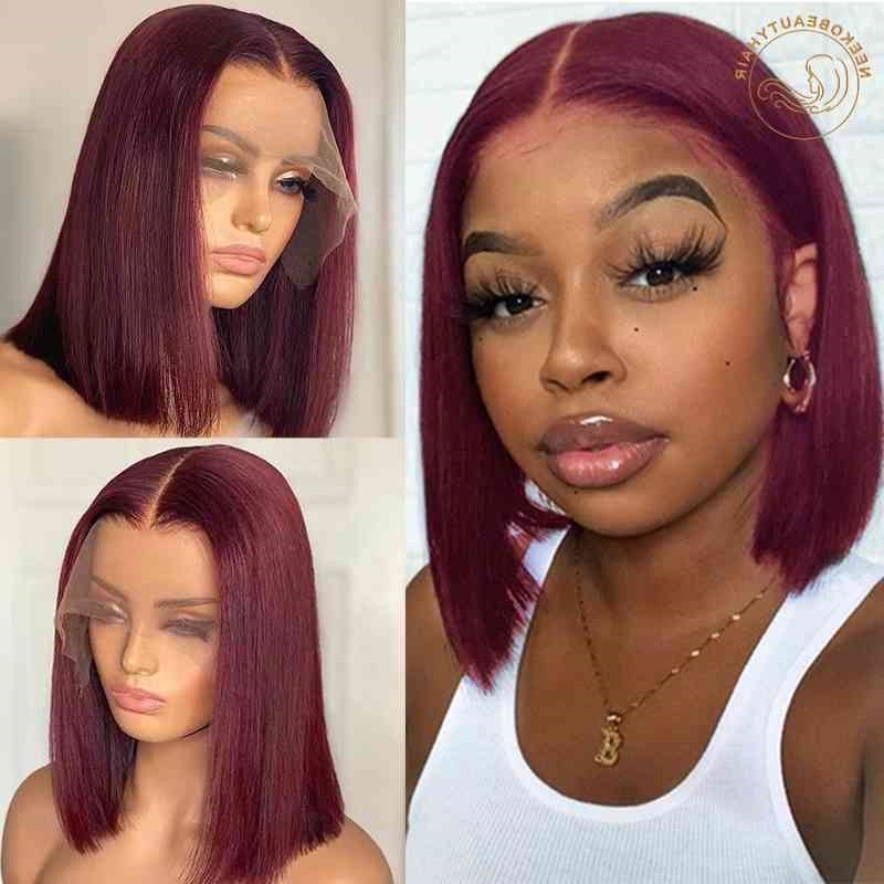 

Wig Red 13X4 Front Colored Human Hair Lace Frontal Ombre 1B/27 Honey Blonde Ginger Burgundy 99J Short Bob Wigs, Natural color