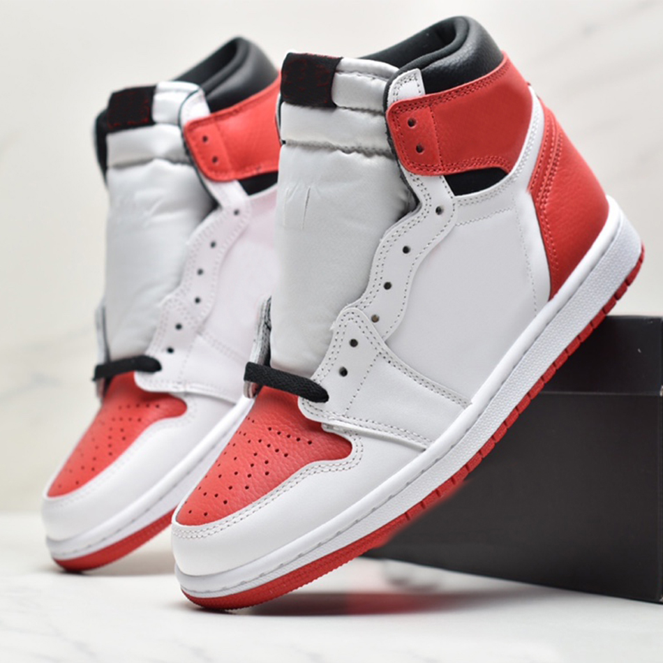 

top 1 High OG Heritage Mens Basketball Shoes 1s White University Red-Black womens outdoor Sneakers Sports 555088-161 With box size : 5.5-12